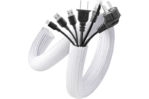 AGPTEK White Cable Tidy Sleeve 2 Pack 5ft - 1.2 inch Wire Cover Cord Organizer Cable Sheath for TV, Computer, Desk, Home, Theater, Car, White