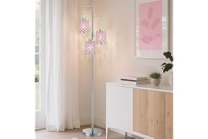 GyroVu Różowa kryształowa lampa podłogowa, 3-lekka stojąca wysoka lampa z błyszczącym kryształowym kloszem K9, przełącznik obrotowy, łatwy montaż lampy do salonu, sypialni, domowego biura, pokoju