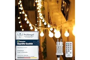 ‎WOWDSGN WOWDSGN Kugel Lichterkette, 100 LEDs 10m Dimmbar, Partylichterkette mit Stecker für Innen und Außen, 8 Leuchtmode, Enegiesparend, ideal für Weihnachten, Hochzeit, Party, Garten, Warmweiß