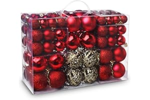 ilauke Zestaw 100 bombek choinkowych, błyszczące, mieniące się, matowe, do Ø 6 cm, ozdoby choinkowe, tworzywo sztuczne, dekoracja bożonarodzeniowa