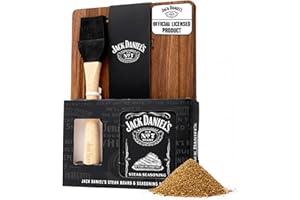 BEAMS INTERNATIONAL Jack Daniels Steak Spice Set with Wooden Board - 2oz Steak Seasoning Mix, Basting Brush & Cutting Board - Gluten Free BBQ Rub for Grilling - Mens Gift Set, Christmas - Jack Daniels Gifts for Men