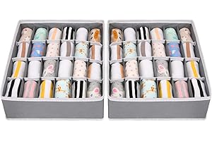 joyoldelf Organizador Cajones Divisores - Paquetes Textil,Organizador Armario 24 Celdas Plegable Ropa Interior Cajas de Almacenamiento para almacenar Calcetines, Bufandas, Sujetador (2 Paquetes)