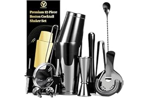 YXT&BEYOND Shaker Cocktail Set INOX 304,12 Pièces Boston Bartender Kit, Prépare Margaritas/Mojitos, Mixage Cocktail, Idéal Barman & Débutants, Cadeau Anniversaire/Noël, Bars/Familles, Noir