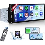 Hikity Autoradio 1 DIN de Coche Inalámbrico Apple CarPlay Android Auto, 6,86 Pulgadas HD Pantalla Táctil Estéreo con AHD Cáma