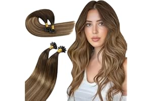 Ugeat Extension Capelli Veri Cheratina Biondo Dorato Balayage Extension Capelli Cheratina Castano Scuro Dorato #4/10/16 Lisci Lunghi 50 cm Professionale 50ciocche 50grammi