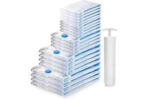 BoxLegend Sacchetto di Stoccaggio Sottovuoto 21 Pezzi, Sacchetto Salvaspazio, Sacchetto Compresso e Sigillato per Vestiti, Biancheria da Letto, Cuscini, Piumone, Coperte, Lenzuola,1 Pompa