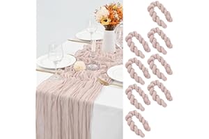 LYAFS 8 Stück 90x400cm Käsetuch Tischläufer Rosa Braun, Baumwollgaze Tischläufer für Hochzeit Sheer Bridal Dusche Party Kerzenlicht Dinner Boho Tischdekoration, Romantische Hochzeit Tischläufer