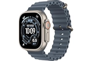 Apple Watch Ultra 3 GPS + Cellular 49mm Premium Running and Multisport Smartwatch with Rugged Natural Titanium Case with Anchor Blue Ocean Band. Advanced Health and Fitness Tracking