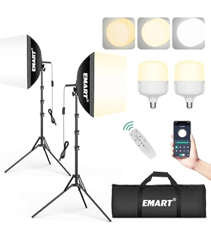 Heorryn Softbox Set Photo Studio 85 W LED Studio Lighting Soft Box with Remote Control, Dimmable, 2700-6400 K, Colour Temperature, Lamps for Studio Portraits, Photography Heorryn Softbox Set Photo Studio 85 W LED Studio Lighting Soft Box with Remote Control, Dimmable, 2700-6400 K, Colour Temperature, Lamps for Studio Portraits, Photography