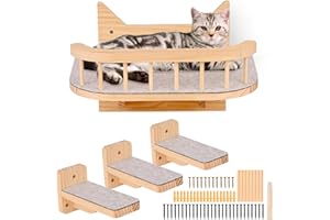 WUUDI Mensole da Parete per Gatti Con 3 Gradini, Posatoi e Mobili Con Rivestimento in Peluche - Tiragraffi per Arrampicarsi, Dormire e Giocare