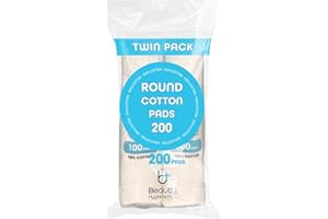 BEAUTY HYGIENE PLUS Ultra-Soft Round Cotton Pads - Twin Pack with 200 Wool Discs - for Face Cleansing, Eye Makeup Remover & Nails
