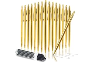 CIOUYAOS 15Pcs Slim Metal Ballpoint Pens, Retractable Black Ink Biro Pens, Gold Metallic Pens with Medium Point 1.0 mm Refills, Writing Pens for Student Teacher Gifts Business Office Wedding Supplies
