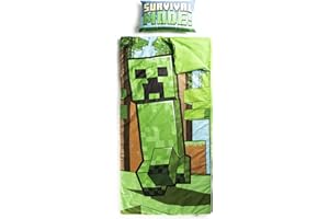 Jay Franco Set de 2 con Almohada y Manta de Creeper de Minecraft, Suave Saco de Dormir Infantil con Bolsa y Almohada, para Fiestas de Pijamas, Viajes y acampadas