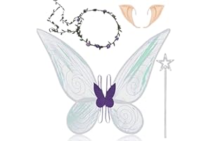 TDTOD Ali delle fate per adulti e bambini, 4 pezzi di ali delle fate con orecchie da elfo, bacchetta magica per ragazze, ali delle fate, ali di farfalla, per feste di compleanno, per carnevale, fata