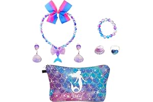 XIEXIESHER Meerjungfrau Kinder Schmuckset, Meerjungfra Kinderschmuck, Mermaid Tasche, für Geburtstagsgeschenke, Meerjungfrau Party, Weihnachten Geschenke für Mädchen ab 3 Jahren