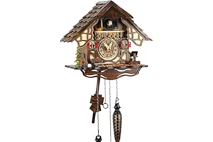 Park Eble Reloj De Cuco de madera en la Selva Negra con mecanismo de cuarzo y sonido de Cuco, 24 cm, casa con paredes entramadas