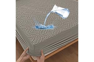 ‎SUFDARI Wasserdichter Matratzenschoner 200x200cm Spannbettlaken Luxus, 3D-Muster, Super saugfähig, Atmungsaktive Matratzenbezug Wasserundurchlässiger Matratzen-Schutz Nässeschutz Spannbetttücher - Grau