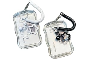 PLUSHCEWT 2 Stück Photocard Holder Keychain, Star Bells Ausweishalter Ausweishülle, ID Card Holder Fotokartenhalter mit Spring Rope, Kartenhülle für Ausweis, Idol Photo Display und Buskarte (Weiß, Schwarz)