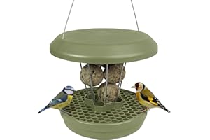 SWISSINNO Mangiatoia per Uccellini da Esterno - "Lucerne" SMART BIRDS - Casetta da Appendere Resistente per Palline di Grasso - Anti-topi e ratti - Salvia