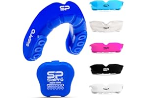 SialPro Mouth Guards for Boxing Men Adult Youth Junior Mouldable Rughby Sports Slim Fit Boil and Bite Gum Shield with Box MMA Hockey Basketball Muay Thai Football (Junior (<11 Years), Blue)