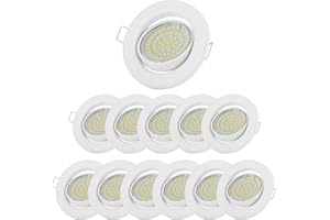 SWEET LED sweet-led zestaw 12-tu reflektorów sufitowych do zabudowy, ruchomy spot, 60SMD 280 lumenów 3W LED 230 V, gniazda przyłączeniowe GU10, lampa do zabudowy, reflektor sufitowy, okrągła lampa sufitowa do wbudowania (białe ramy - ciepła biel)