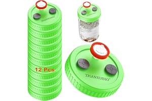 ZHANXUBIO - Coperchio per vasetti di coltura di liquidi a bocca larga, bocca rejular, in plastica per uso alimentare, con membrana in PTFE e porte di iniezione autorigeneranti per funghi (12 pezzi,