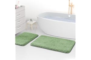 wyewye Tappetini da bagno in microfibra, super spessi 2 cm, tappeti da bagno super assorbenti 50 x 80 cm e 40 x 60 cm, verde chiaro