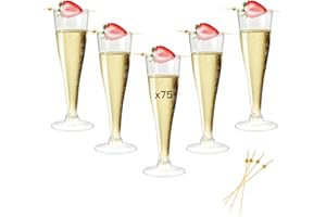 Dhnvcud 75 Pièces Flûtes à Champagne Transparent, Verres à Champagne en Plastique Élégantes Reutilisables, 135ml Gobelet Verre à Bière Vin Cocktail pour Fêtes, Mariages, Noël