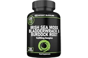 SS SPORT SUPPLIES Sea Moss Complex 14,000mg Extract Including Bladderwrack & Burdock Root - 120 High Strength Capsules Providing 120 Day Supply - North Atlantic Irish Sea Moss Supplement - Vegan & UK Made