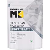 MuscleBlaze 100% Clean Raw Whey Protein Concentrate, Unflavoured (1kg / 2.2lbs) | 24g Protein per Scoop | Easy to Digest