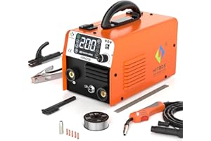 HITBOX Gasless MIG Welder 240V 200A, 3-in-1 Synergy Welding Machine MIG/ARC/Lift TIG with LED Display, Flux Core Wire & MIG Torch – IGBT Inverter Portable Welder(HBM200)