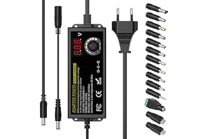 BINAMAO 24V 3A 72W Universal Netzteil, AC to DC 3V-24V Adapter Verstellbarer Netzadapter mit LED Spannungsanzeige und 14 Spitzen, inkl Micro-USB Stecker, für 3V-24V Haushaltselektronik, DC Motor, 3000mA Max