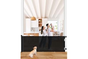 COMOMY Barierka ochronna na schody, wysuwana, ochrona drzwi dla niemowląt, kotów i psów, 86 cm wysokości, barierka odgradzająca do drzwi/schodów na zewnątrz, czarna