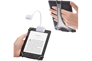 TFY Clip-on LED Reading Light with 2 Levels of Lumen Intensity for Kindle, other e-Readers, Tablets, Books Plus Bonus Hand Strap Holder for 6 inch Kindle e-readers - White