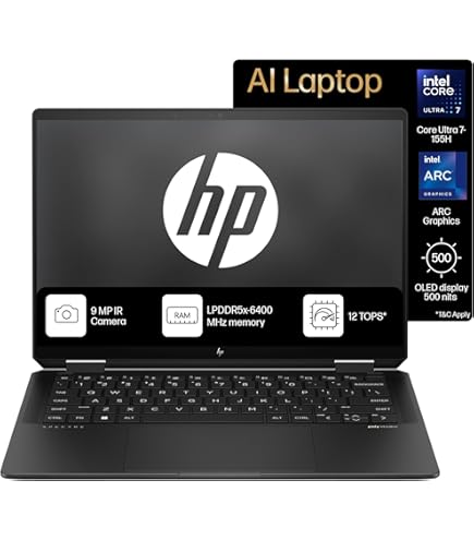 HP Spectre x360, Intel Evo Core Ultra 7 155H, Built-in AI, 14-inch