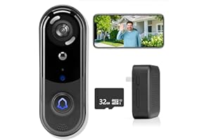 EUDIC Wireless Doorbell Camera 1080P, No Monthly Fee,Video Doorbell with Chime,32GB SD/Cloud Storage, Night Vision, Motion Detection,2 Way Audio, IP66 Weatherproof, Real Time Alert (J1)