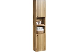 ‎TRENDTEAM SMART LIVING trendteam smart living - PureBliss - Hochschrank - Eiche - Badezimmerschrank in moderner Rillenoptik - edle Metallgriffe - (BxHxT) 40 x 186 x 31 cm - 2 praktische Einlegeböden - kratzfest
