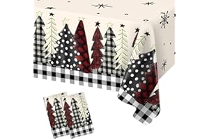 BALLOON GARLAND 2 Pezzi Nero Bianco Tovaglia Natalizia, Decorazione Della Festa di Natale, 130 x 220cm Tovaglia Rettangolo Plastica con Motivi Dell'albero di Natale, Decorazioni da Tavolo per natale Vacanze Invernali
