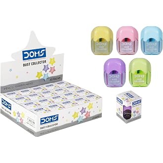 DOMS Multicoloured Dust Collector Sharpener Blister Pack of 20