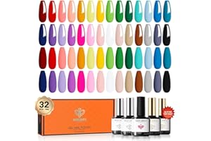 Modelones Vernis Semi Permanent 32Pcs,28 Couleurs Rainbow Rouge Bleu Vert Rose Bleu Gel UV Semi Permanent Vernis à Ongles avec Base et 3 Brillant&Matt&Pailleté Top Coat,Soak Off Gel pour Été 7ML