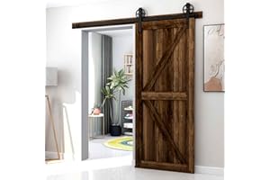 CCJH 12FT/365cm Sliding Barn Wood Door Hardware Track Kit Single Door Vintage Strap Spoke Wheel System