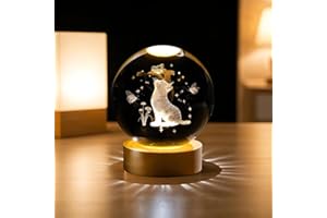 AMFUN 3D Kristallkugel Nachtlicht, Glaskugel-Nachtlampe mit Holzsockel, Katzen-Kristallkuge, Geschenke für Männer, Frauen, Kinder, Jungen