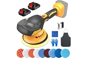 BLAYRAM blayarm Polisseuse sans fil, Polisseuse de voiture de 6 inch avec 2 batteries au lithium de 21 V 1500 mAh et 15 pièces d'attaches, 6 vitesses variables 5500 tr/min, pour Le Polissage, Cirage, Ponçage