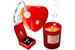 ALMASS cadeau saint valentin femme - coffret cadeau pour ma femme : Boîte avec miroir + Bougie cire végétale Artisanale 100% Naturelle parfum francais + Un Ensamble de 4 Bijoux ajustables plaqués Argent 925