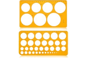 JIYIN Lot de 2 pochoirs circulaires pour dessin, gabarit de perforation, gabarit de quilling, gabarits de mesure numériques, règles de dessin, modèles de cercle, règle pour aide au dessin