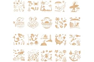 AIDERLOT 20 Pieces Stencils for Painting, Large Summer Ocean Painting Stencil Template Summer Marine Animals and Plants Coconut Trees