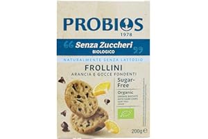 Probios Frollini Arancia e Gocce di Cioccolato - Senza latticini, lattosio e uova - Dolcificati con eritritolo biologico - Confezione da 6 x 200 g