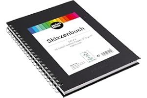 perfect ideaz Libro per Schizzi DIN-A4 da 96 Pagine (48 Fogli), Blocchetto da Disegno Professionale, Hard Cover in Nero, con Spirale ad Anelli & Carta in Bianco, 200 g, Libro Nero Vuoto per disegnare