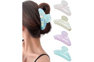 Mesovor 4 Pack Acrylic Hair Clips Claws, Nonslip 4.1" Large Hair Grip Hairclips for Thin and Thick | French Banana Barrettes Hair Strong Hold Jaw Clamps (Pink, White, Green, Champagne)