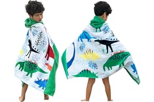 BANGSAUR Kinder-Strandtuch mit Kapuze, 100% Baumwolle, weich und saugfähig, Badetuch, Badetuch, Überzieher für Jungen und Mädchen, extra Größe: 127×76cm (Dinosaurier)